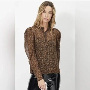 Ted Baker Sheer Blouse Ammbre Button Down Brown Black 2 US 10 Excellent